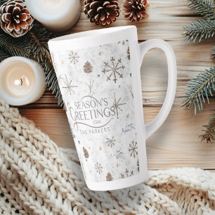 Caneca De Café Latte Boho Twigs & Pinecone, ID de Natal 986