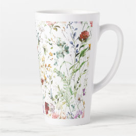 Caneca De Café Latte Boho Wildflower Aquarela Primavera Flor