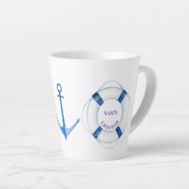 Caneca De Café Latte Boia de Salvação e Âncora Salva-Vidas