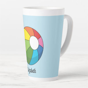 Caneca De Café Latte Bola Colorida de Praia Adicione seu nome