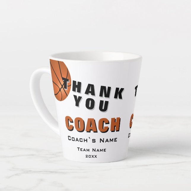 Caneca De Café Latte Bola de Basquete Obrigado Treinador  (Ângulo esquerdo)