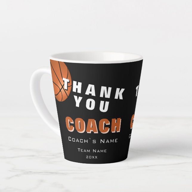 Caneca De Café Latte Bola de Basquete Obrigado Treinador  (Ângulo esquerdo)