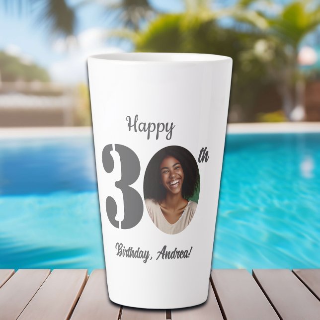 Caneca De Café Latte Bold 30th Birthday Photo (Criador carregado)