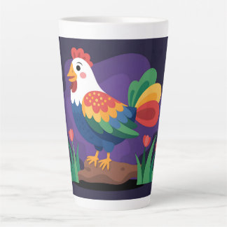Caneca De Café Latte Bold and Colorful Cartoon Rooster Illustration