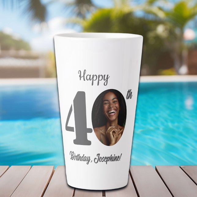 Caneca De Café Latte Bold Happy 40th Birthday Photo (Criador carregado)