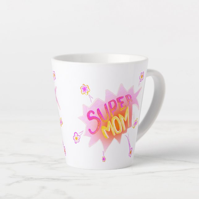 Caneca De Café Latte Bolha de quadrinhos de flores da super mãe cor-de- (Ângulo direito)