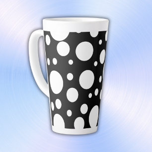 Caneca De Café Latte Bolinhas brancas em preto