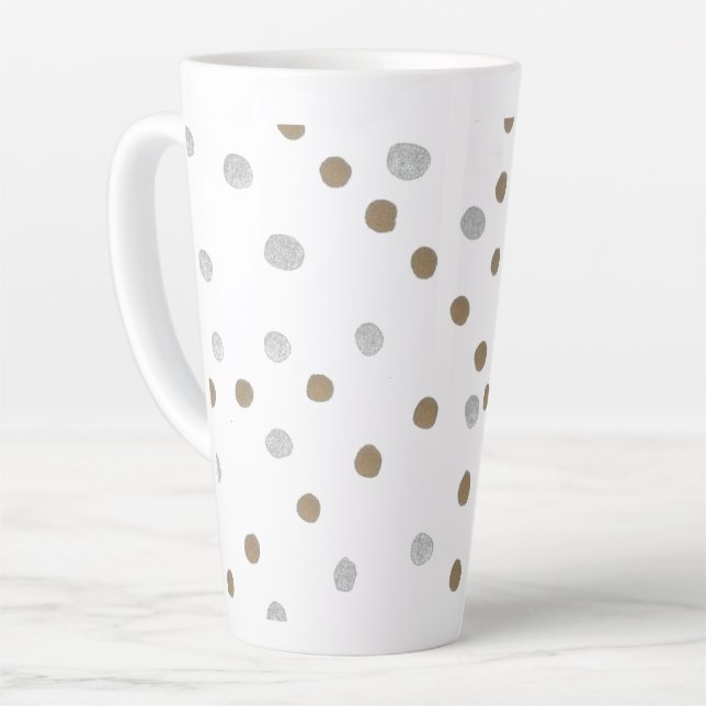 Caneca De Café Latte Bolinhas Douradas e prateadas (Ângulo esquerdo)