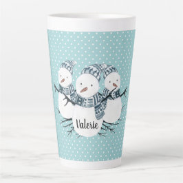 Caneca De Café Latte Bolinhas Whimsical Snowmen Trio de inverno