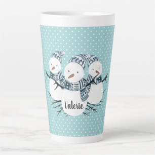 Caneca De Café Latte Bolinhas Whimsical Snowmen Trio de inverno