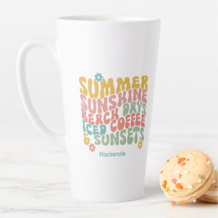 Caneca De Café Latte Bolsa de Verão cor-de-rosa Nome Monograma Bagagem