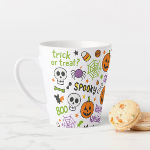 Caneca De Café Latte Bomba Divertida - Padrão Colorido de Halloween