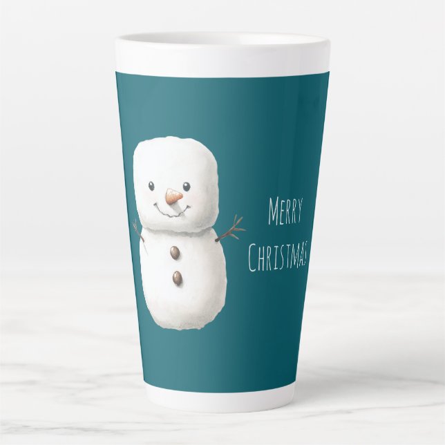 Caneca De Café Latte Boneco de Neve de Natal Fofo Verde (Frente)