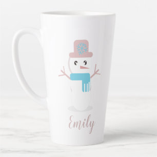 Caneca De Café Latte Boneco de Neve de Natal Rosa Pastel Nome  