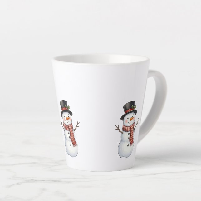 Caneca De Café Latte Boneco de Neve Feliz (Ângulo direito)