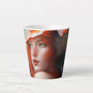 Caneca De Café Latte Bonita Abstrato de Arte Vermelha Ginger Girl