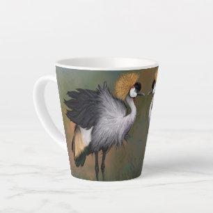 Caneca De Café Latte Bonita Cinza Crowned Crane - Pintura Migra -