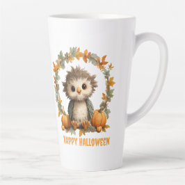 Caneca De Café Latte Bonita Coruja Pumpkin Feliz Design de Halloween