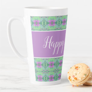 Caneca De Café Latte Bonita Feliz Aniversário Mauve e Roxo Flor