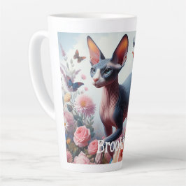 Caneca De Café Latte Bonita Gato Esfinge e Flores