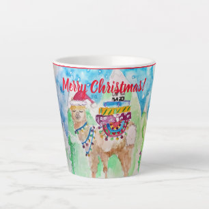 Caneca De Café Latte Bonita Llama Feliz Arte de Natal Meninas Latte Mug