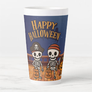 Caneca De Café Latte bonitinho, esqueletos e abóbora no Halloween