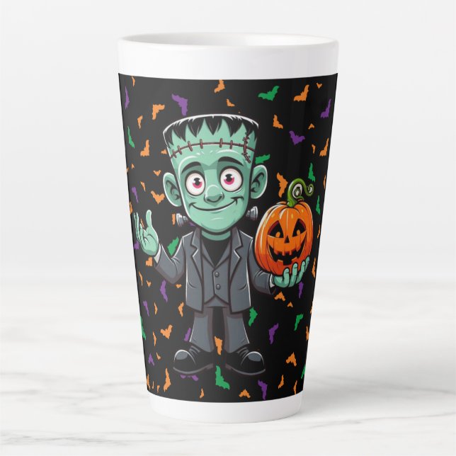 Caneca De Café Latte Bonito, caricatura do monstro do Frankenstein (Frente)