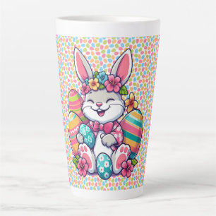Caneca De Café Latte Bonito e colorido coelho da Páscoa havaiana/tropic