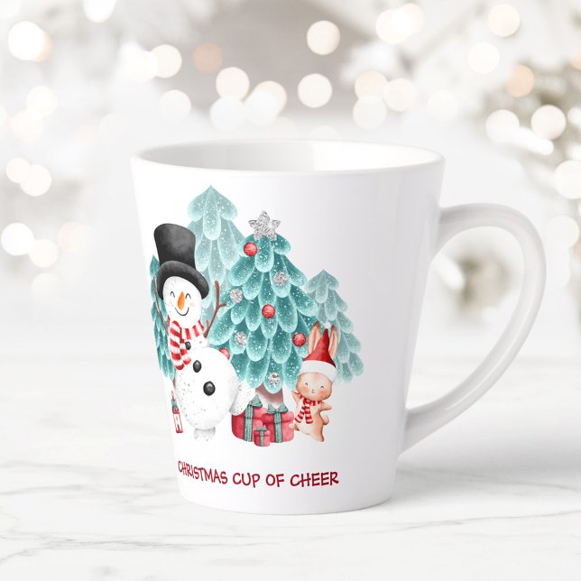 Caneca De Café Latte Bonito Feliz Neve Nome de Natal Pequeno Lata de La (Cute Happy Snowman Christmas Name Small Latte Mug)