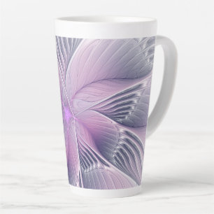 Caneca De Café Latte Bonito Flor Rosa Moderna Abstrato de Arte Fractal