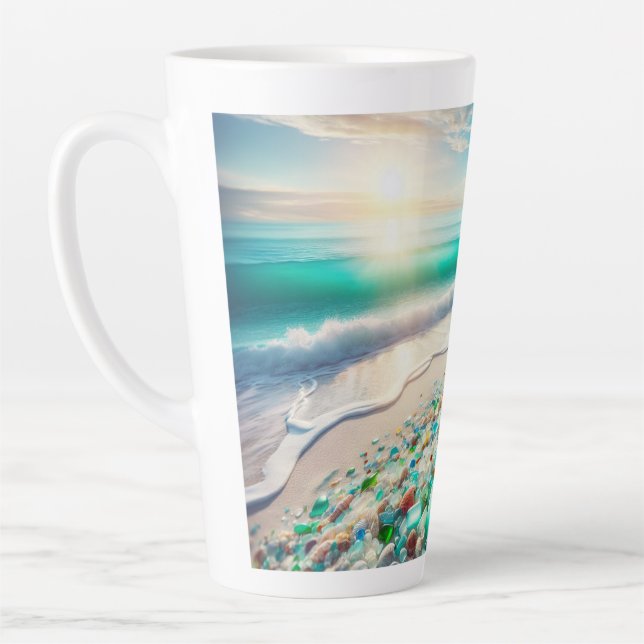 Caneca De Café Latte Bonito Ocean Beach com vidro marinho (Esquerda)