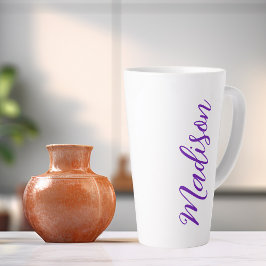 Caneca De Café Latte Bonito Purple Seu Nome Script Manuscrito Personali