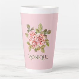 Caneca De Café Latte Bonito Rosas Rosa Vintage Personalizadas