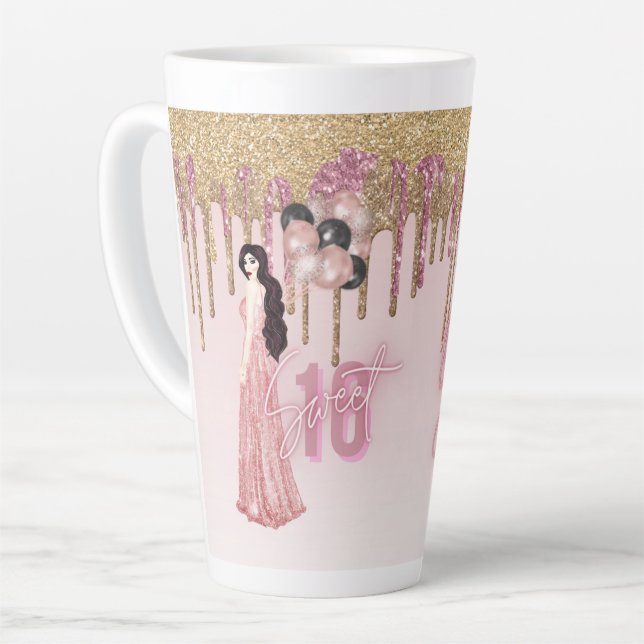 Caneca De Café Latte Bonito Sweet16 ROSEGOLD DRIPPING BUNETTE (Ângulo esquerdo)