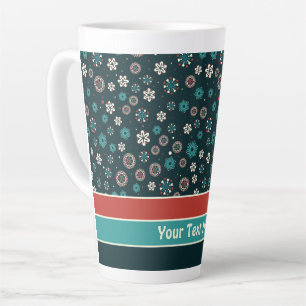 Caneca De Café Latte Bonito Teal Aqua Red White Escandinava Flocos de N