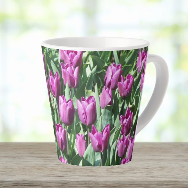 Caneca De Café Latte Bonito Tulipas Roxas Floral (In Situ)