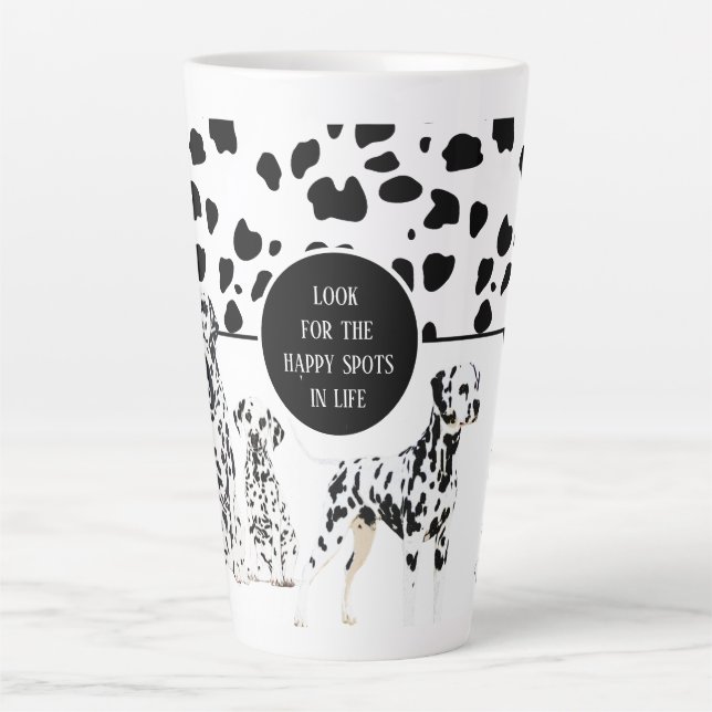 Caneca De Café Latte Bonitos Dalmatianos Pontos Felizes e Pretos (Frente)