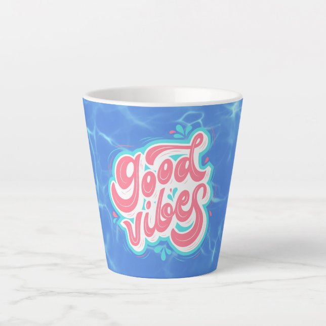 Caneca De Café Latte Bons Vibes Beach/piscina (Frente)