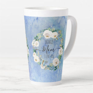 Caneca De Café Latte Bonus Mãe Eu Te Amo Azul Boho Floral
