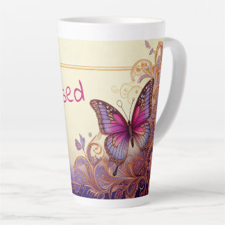 Caneca De Café Latte Borboleta abençoada, Paisley e Flores