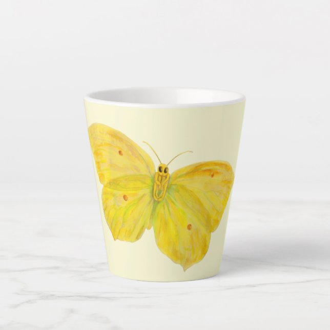 Caneca De Café Latte Borboleta amarela Brilho comum (Frente)