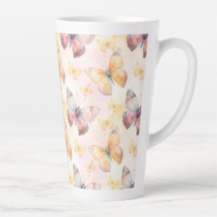 Caneca De Café Latte Borboleta Aquarela