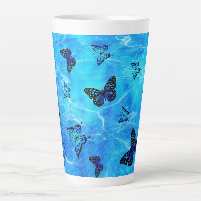 Caneca De Café Latte Borboleta Azul (Frente)