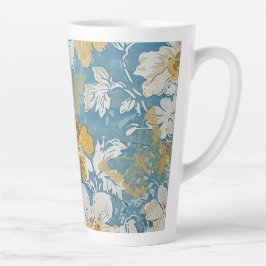 Caneca De Café Latte Borboleta de algodão azul e amarelo