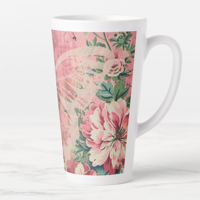 Caneca De Café Latte Borboleta de algodão rosa-shabby (Direita)