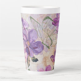 Caneca De Café Latte Borboleta de Algodão Roxo