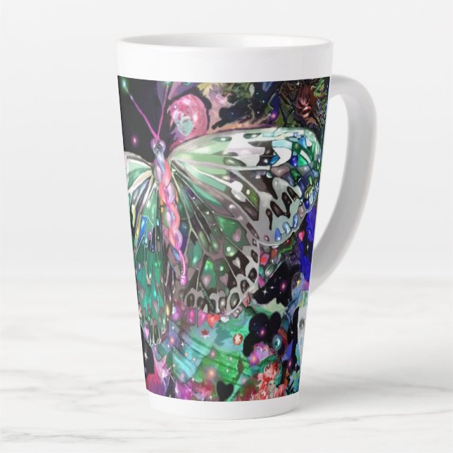 Caneca De Café Latte Borboleta de Esperança Verde Latino (Ângulo direito)