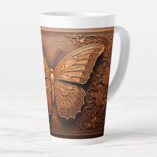 Caneca De Café Latte Borboleta de madeira, Paisley e Flores