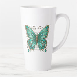 Caneca De Café Latte Borboleta Elegante Turquesa Grande