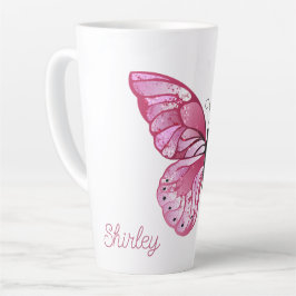Caneca De Café Latte Borboleta Flor Latino de Flor com Nome Personaliza